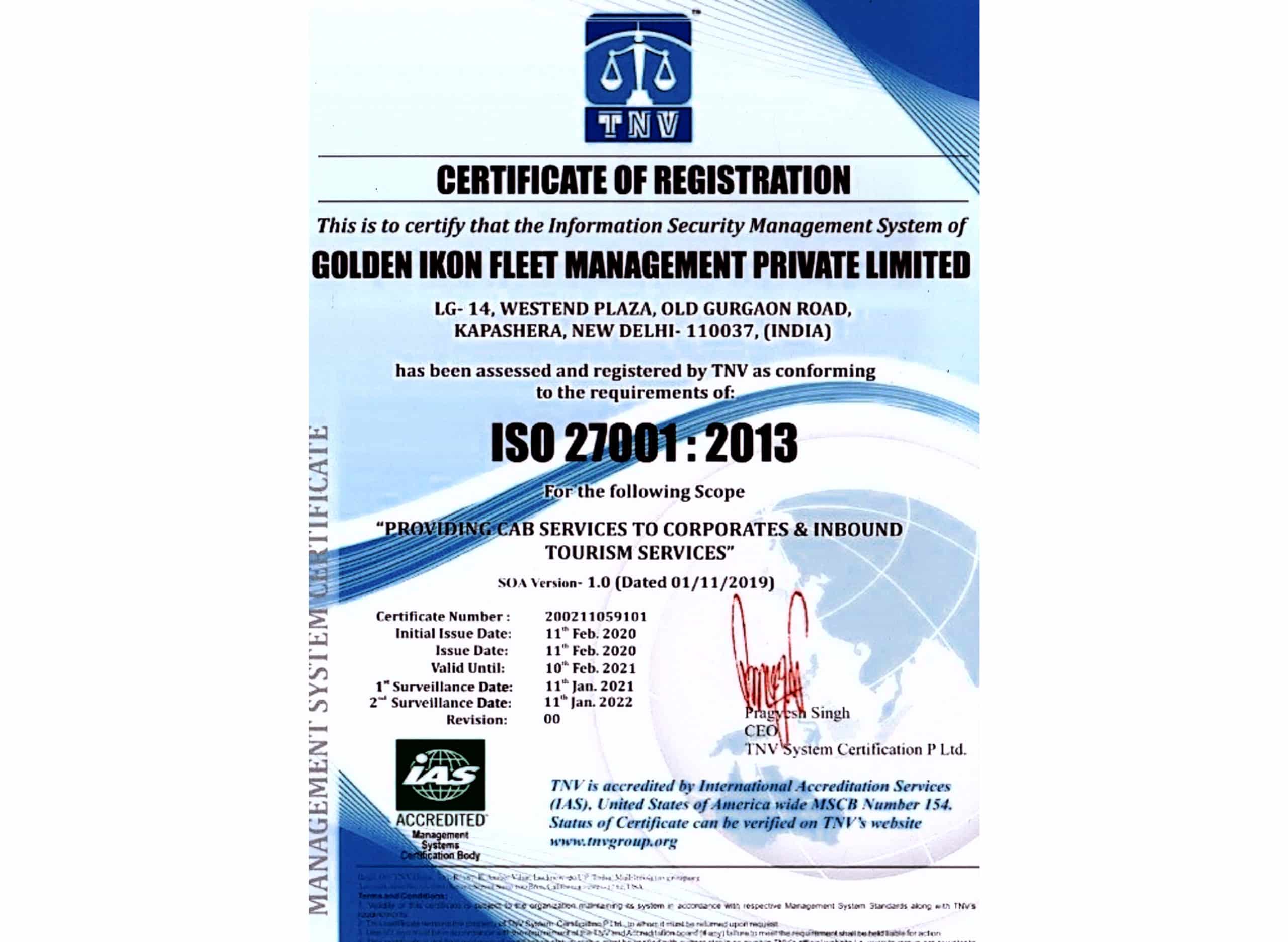 ISO Certificate (27001-2013)